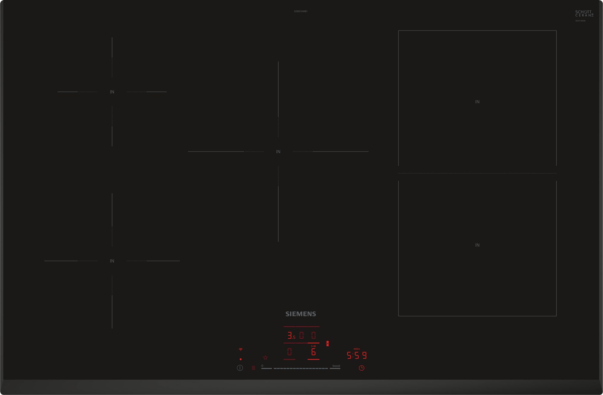 iQ500, Płyta indukcyjna, 80 cm, Czarny, płyta bez listew ED851HWB1E